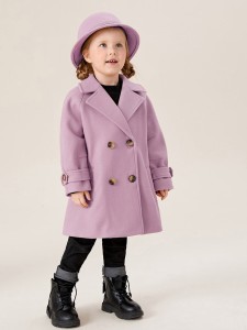 SHEIN Toddler Girls Lapel Neck Double Breasted Overcoat