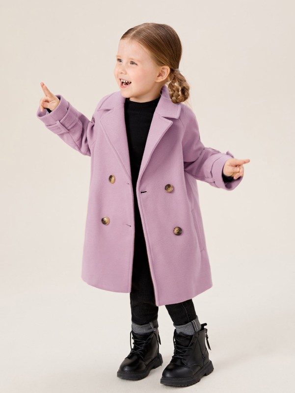 SHEIN Toddler Girls Lapel Neck Double Breasted Overcoat