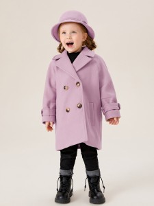 SHEIN Toddler Girls Lapel Neck Double Breasted Overcoat