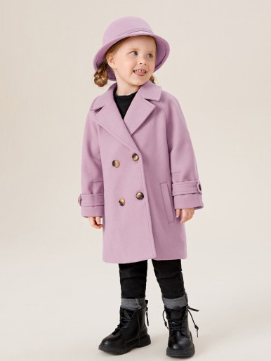 SHEIN Toddler Girls Lapel Neck Double Breasted Overcoat