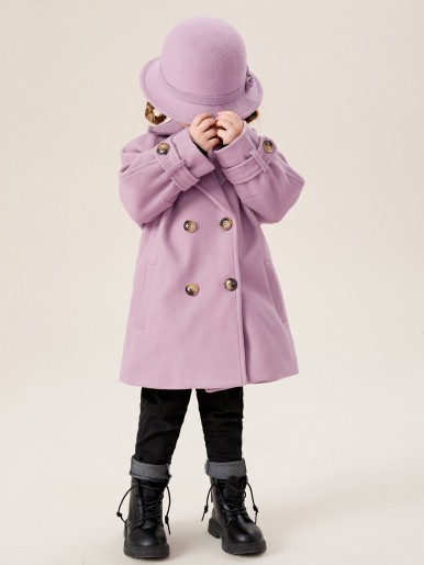 SHEIN Toddler Girls Lapel Neck Double Breasted Overcoat