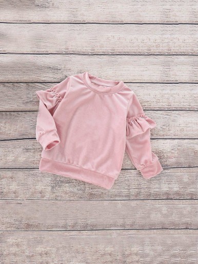 Girls Ruffle Trim Solid Sweatshirt