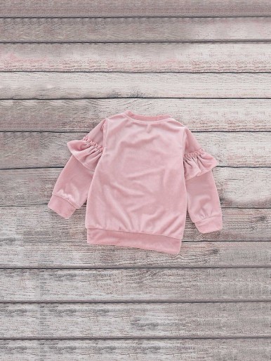 Girls Ruffle Trim Solid Sweatshirt