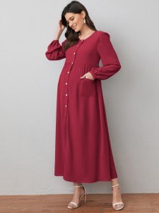 SHEIN Maternity Lantern Sleeve Patch Pocket Button Front Dress