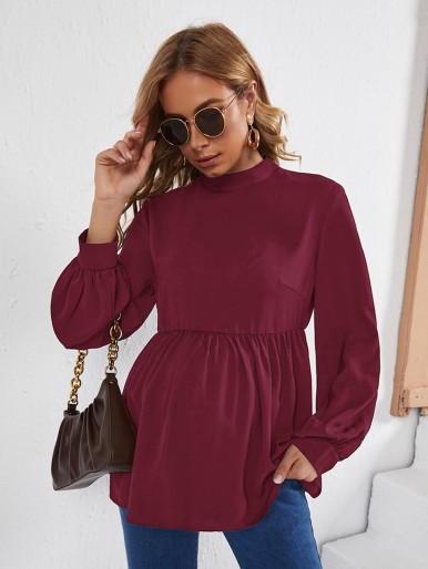 SHEIN Maternity Mock Neck Lantern Sleeve Peplum Blouse