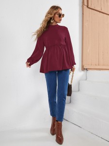 SHEIN Maternity Mock Neck Lantern Sleeve Peplum Blouse