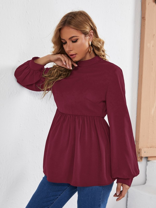 SHEIN Maternity Mock Neck Lantern Sleeve Peplum Blouse