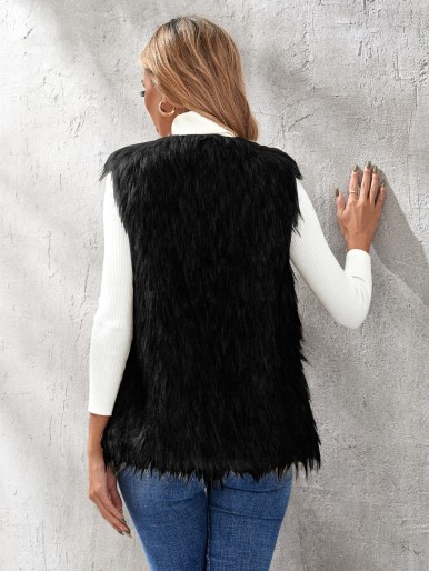 1pc Fuzzy Open Front Vest Coat