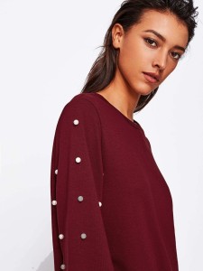 Pearl Beading Lantern Sleeve Sweatshirt