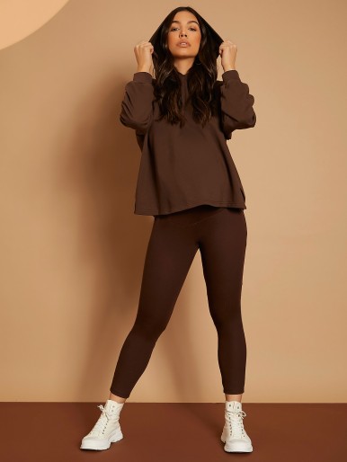 SHEIN Maternity Slit Hem Solid Hoodie And Leggings Set