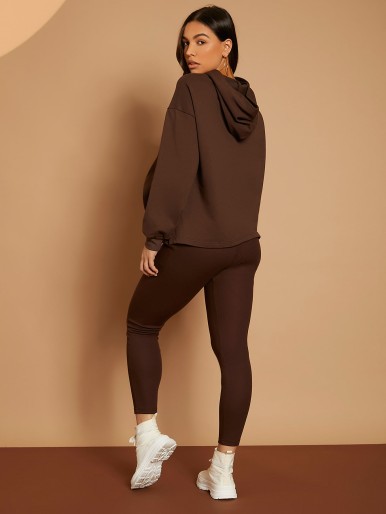 SHEIN Maternity Slit Hem Solid Hoodie And Leggings Set