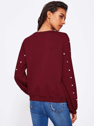 Pearl Beading Lantern Sleeve Sweatshirt