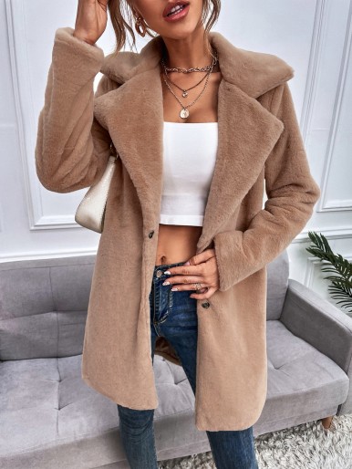 Lapel Neck Single Breasted Fuzzy Coat