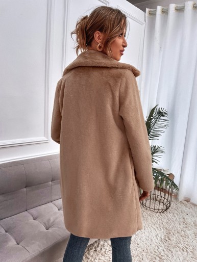 Lapel Neck Single Breasted Fuzzy Coat