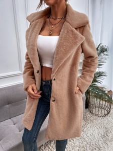 Lapel Neck Single Breasted Fuzzy Coat