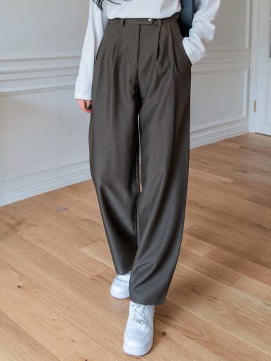 DAZY Slant Pocket Fold Pleated Tailored Pants