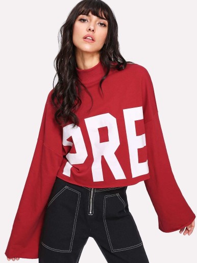 Letter Print Drop Shoulder Pullover