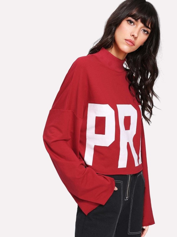 Letter Print Drop Shoulder Pullover