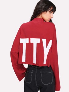 Letter Print Drop Shoulder Pullover