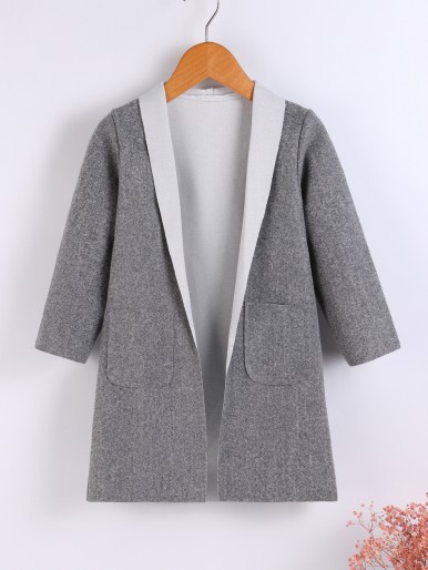 Toddler Girls Shawl Collar Pocket Patched Open Front Overcoat