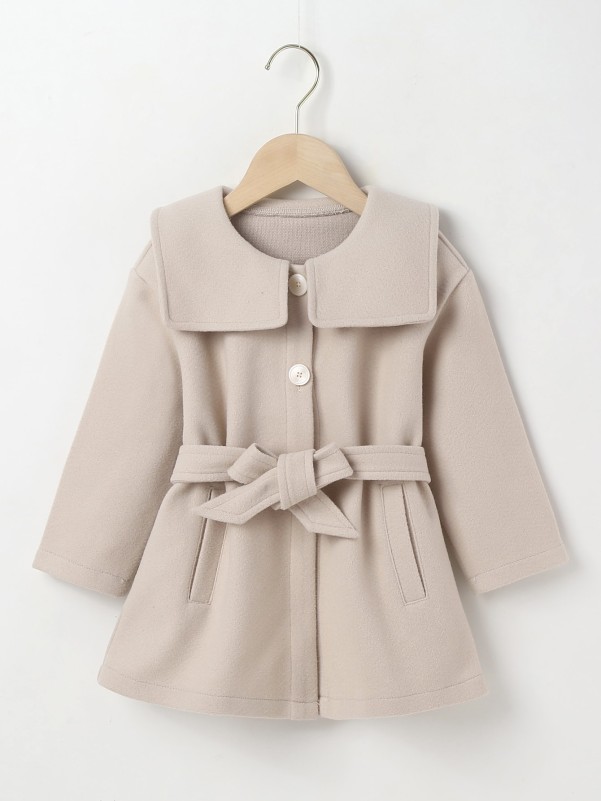 Toddler Girls Statement Collar Belted Overcoat