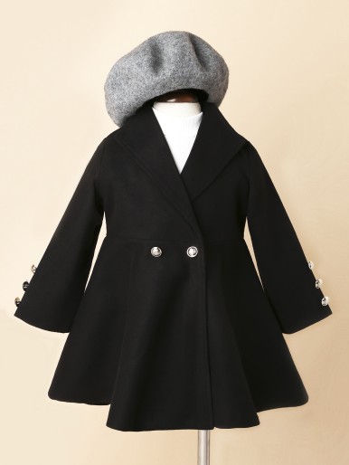 Toddler Girls Double Button Overcoat Without Hat