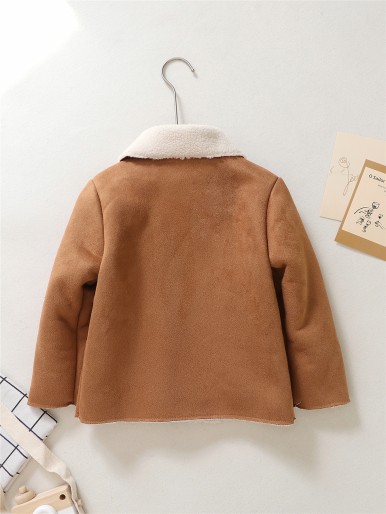 Toddler Boys Borg Collar Teddy Lined Suedette Coat Without Tee