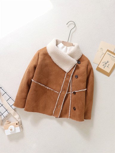 Toddler Boys Borg Collar Teddy Lined Suedette Coat Without Tee