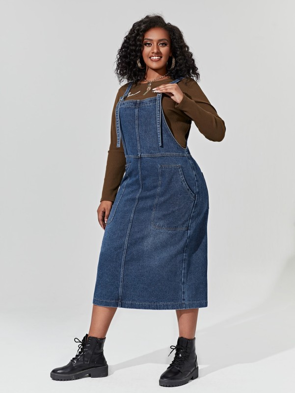 Denim overall dress plus size best sale