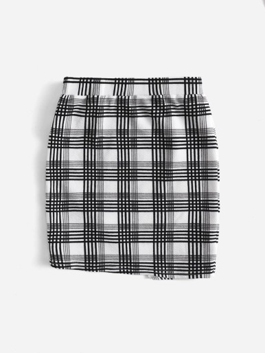 SHEIN Girls Plaid Print Fitted Skirt