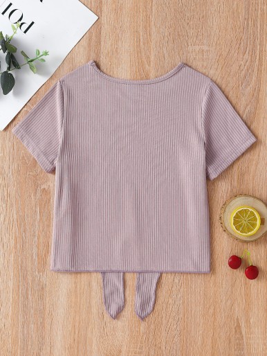 Toddler Girls Ribbed Knit Knot Front Tee