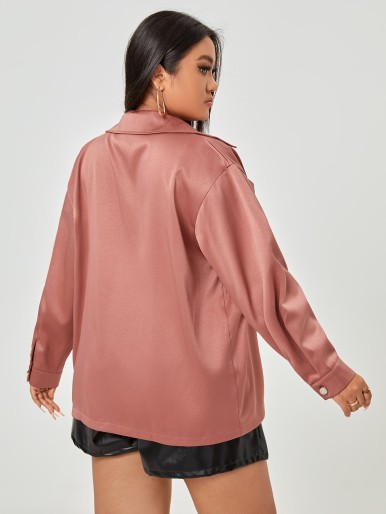 SHEIN Plus Flap Pocket Single Breasted Coat