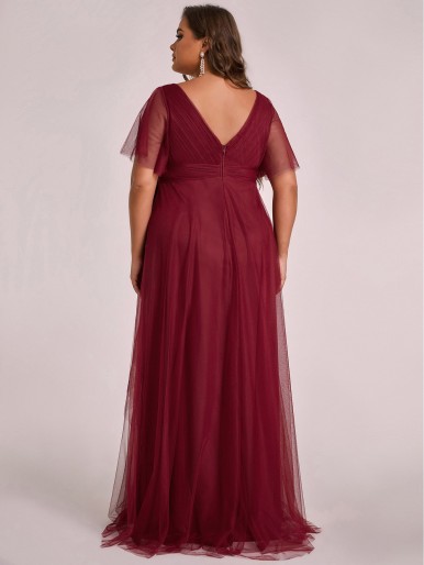 EVER-PRETTY Maternity Surplice Neck Belted Mesh Dress