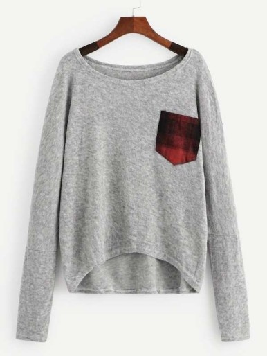 Plus Contrast Pocket Dip Hem Sweater