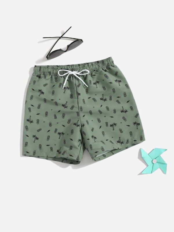 Boys Palm Tree & Pineapple Print Swim Shorts