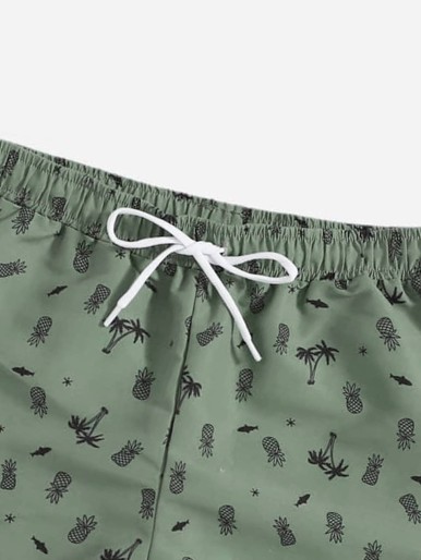 Boys Palm Tree & Pineapple Print Swim Shorts