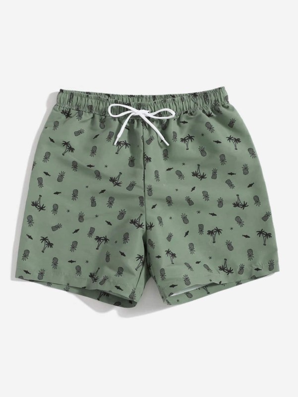 Boys Palm Tree & Pineapple Print Swim Shorts