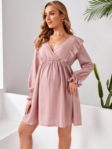 SHEIN Maternity Flounce Sleeve Ruffle Trim Dress