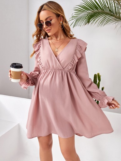 SHEIN Maternity Flounce Sleeve Ruffle Trim Dress