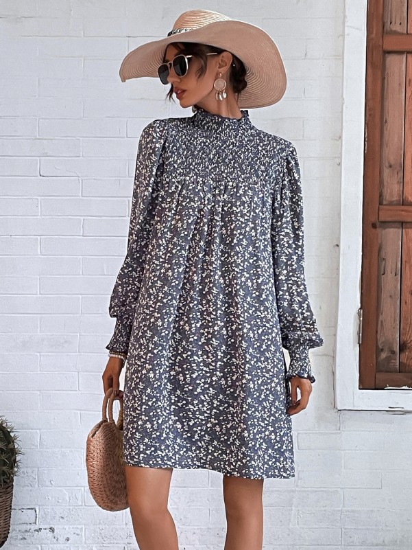 Ditsy Floral Print Shirred Dress