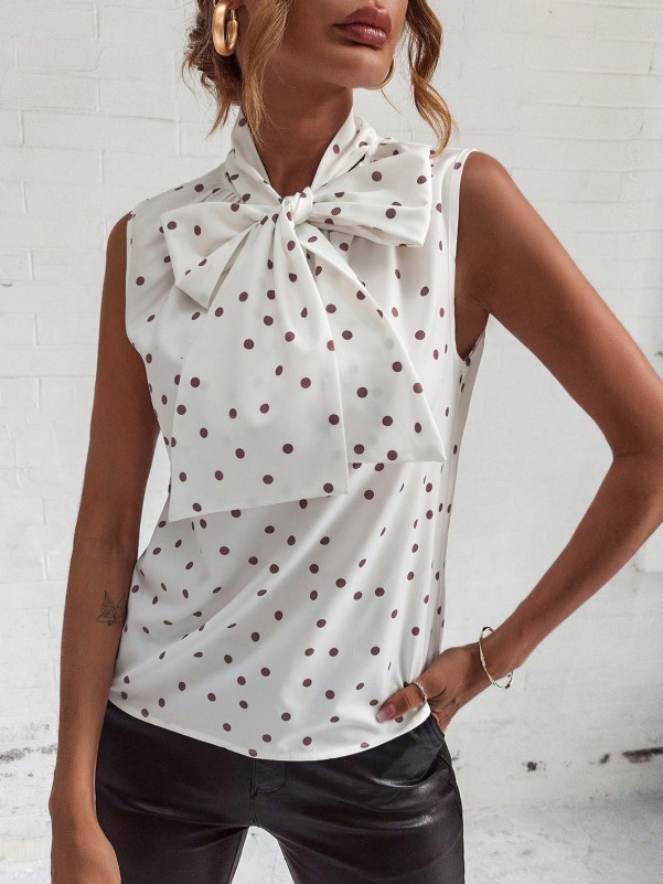 Polka Dot Tie Neck Blouse