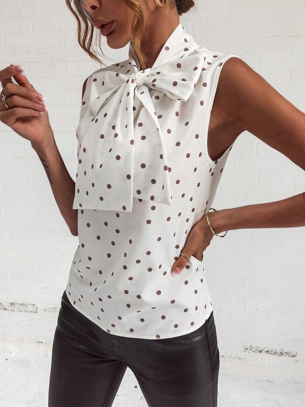 Polka Dot Tie Neck Blouse