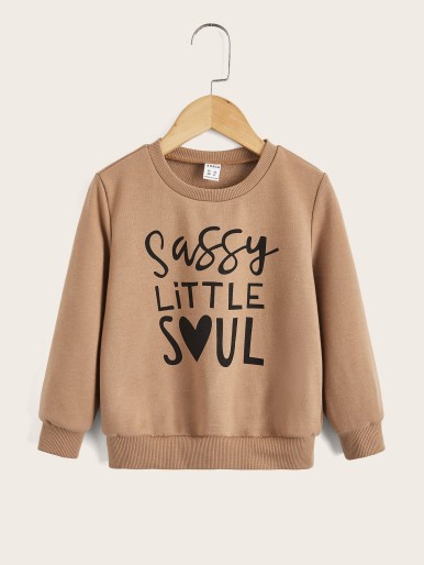 SHEIN Toddler Boys Slogan Graphic Round Neck Pullover