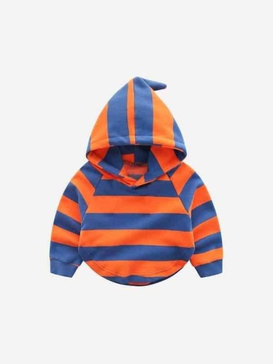 Toddler Boys Striped Curved Hem Hooded Sweatshirt