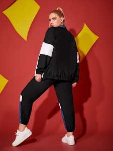 Plus Color Block Sports Jacket & Sports Pants