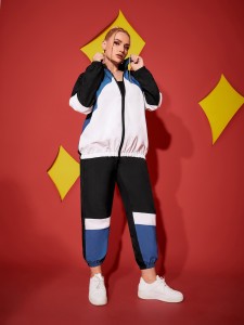 Plus Color Block Sports Jacket & Sports Pants