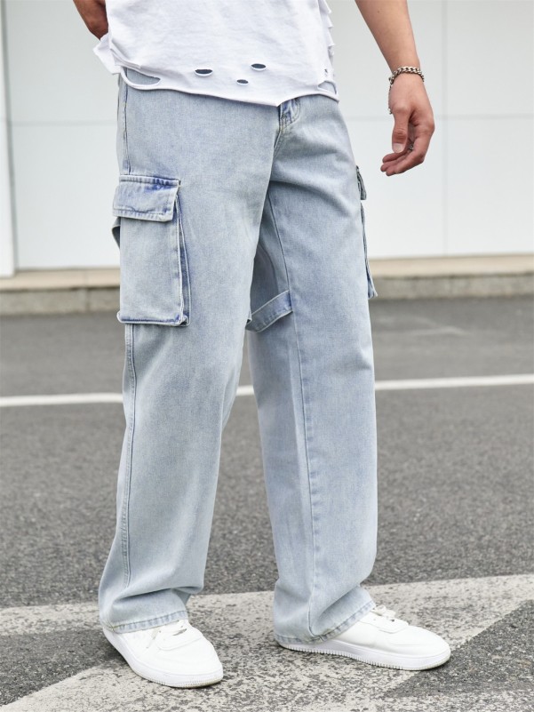 Men Flap Pocket Side Cargo Jeans
