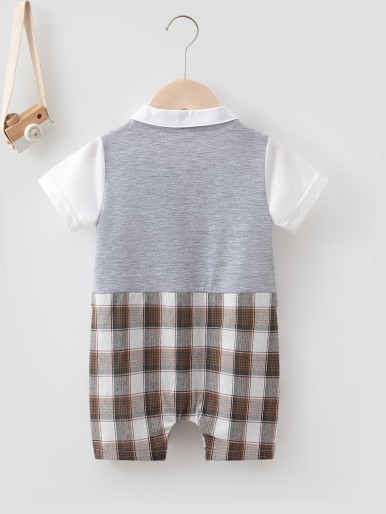 Baby 2 In 1 Plaid Bow Front Shirt Romper