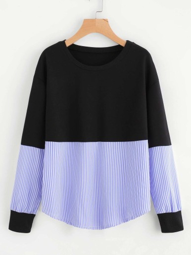 Contrast Stripe Drop Shoulder Sweatshirt