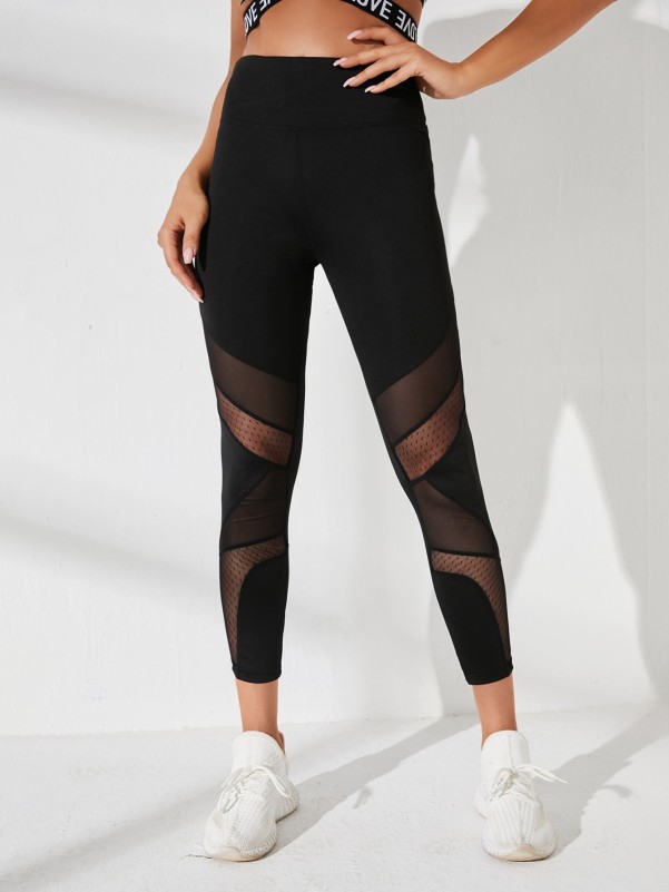 Contrast Mesh High Waist Crop Sports Leggings